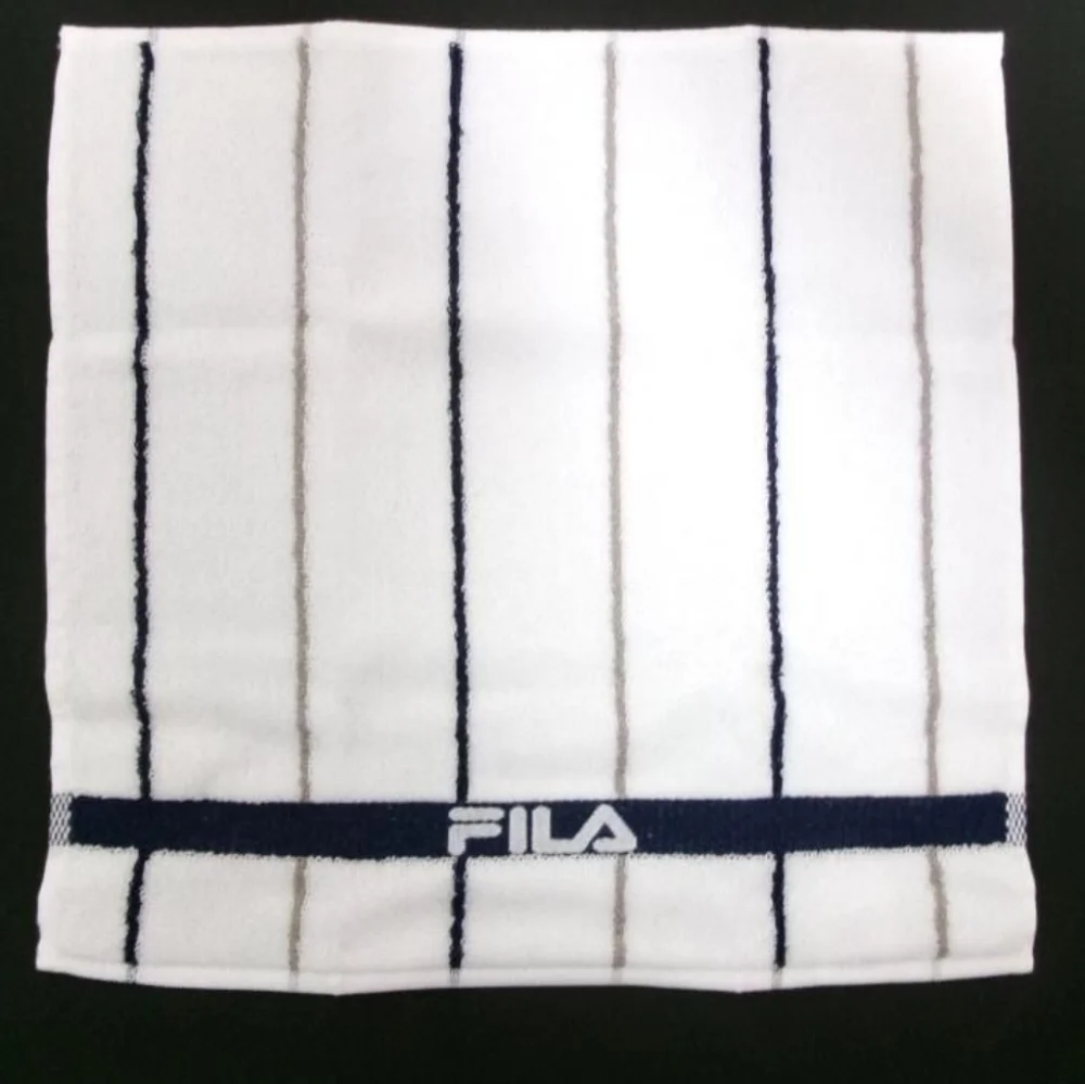 Fila White Towels with Navy and Gray Stripes Rare Cotton Hand Towels NWOT